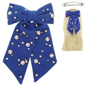 Game Day Blue Baseball Hair Bow clip Barrette